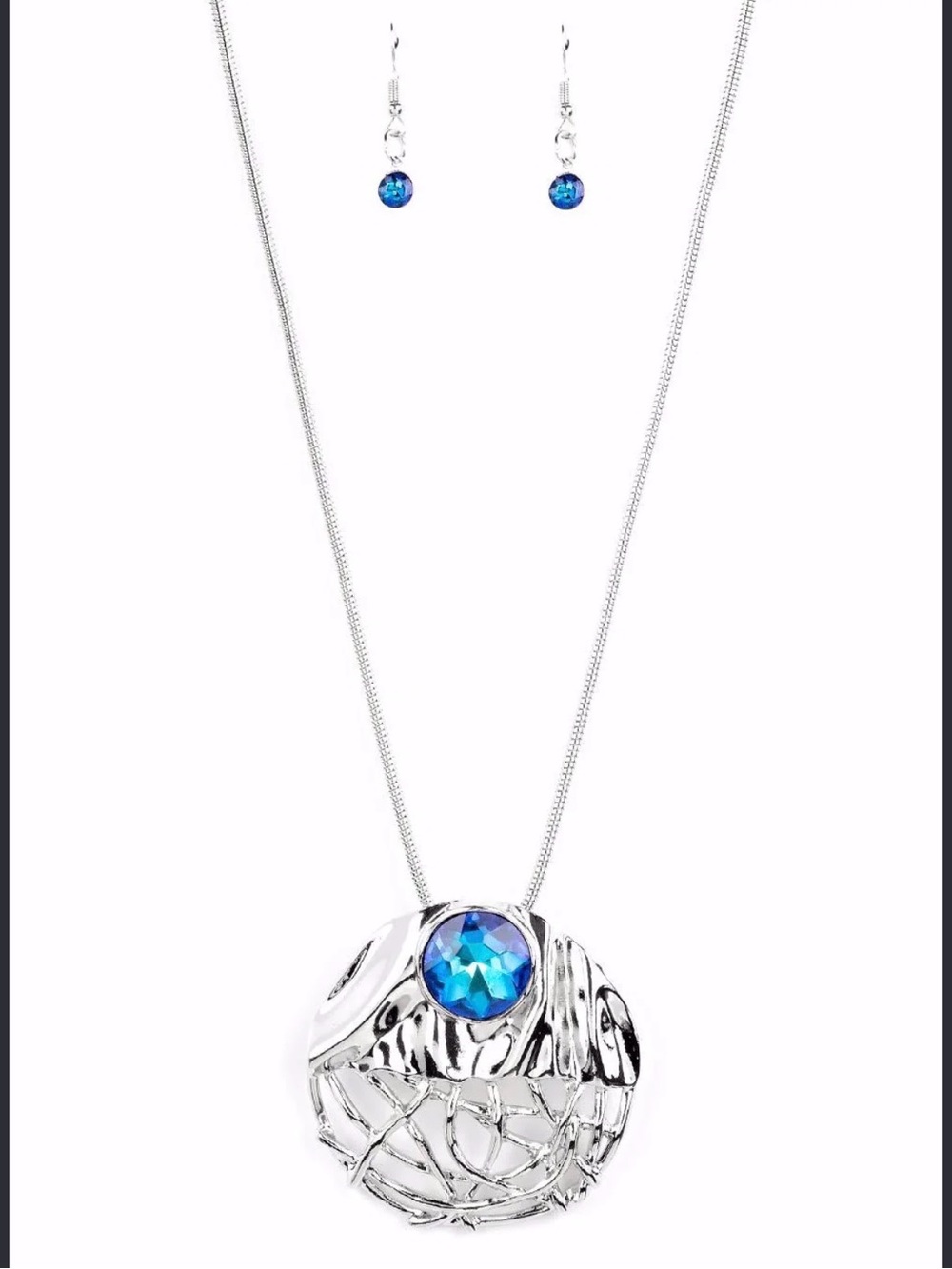 paparazzi Silver-Tone Necklace and Earring Set with Blue Crystal Accents